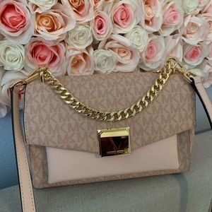 Micheal Kors Lita Medium Two-Tone Logo Crossbody Bag